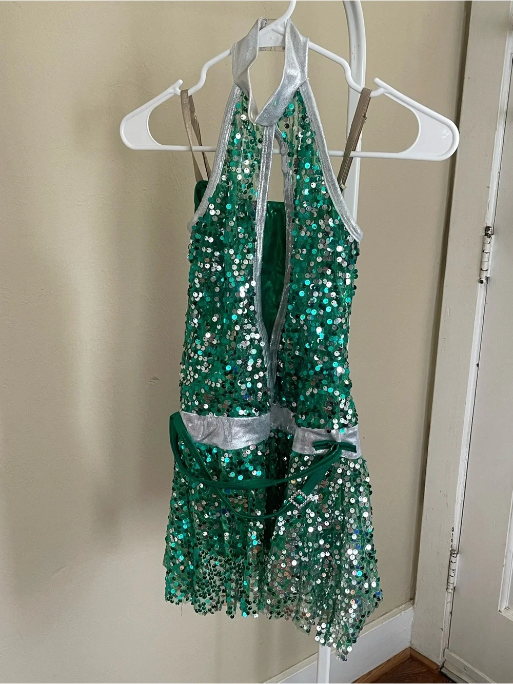 Green Sequin Halter Kids Dance Costume